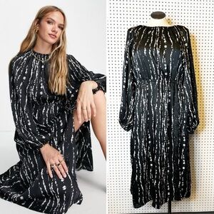 Topshop | Open Back Gathered Waist Printed Tie Dye Midi Dress in Multi Sz. 20